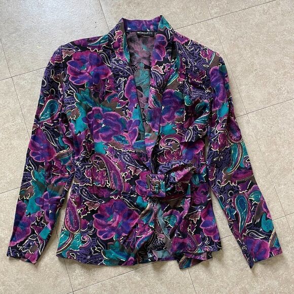 Vintage IN Group LTD Wrap Top Shirt Floral 12 - Picture 4 of 8